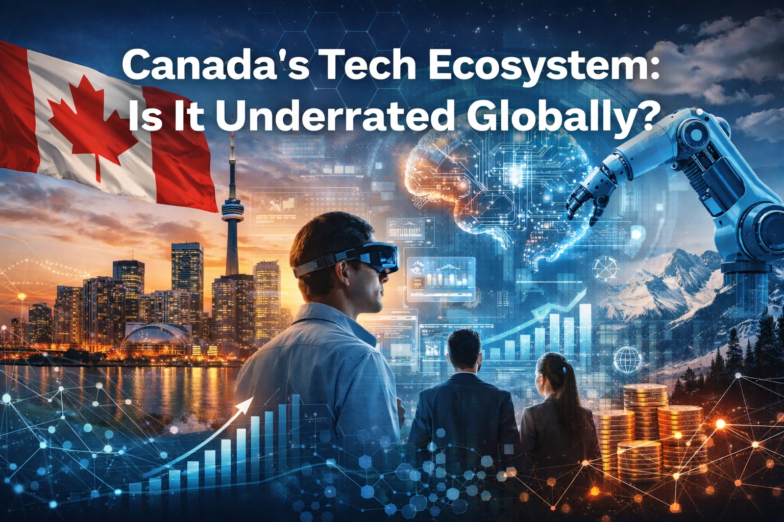 canada-tech-ecosystem-ai-startup-innovation-2026 Canada tech ecosystem featuring AI innovation, startup growth, and Toronto skyline representing global competitiveness in 2026.