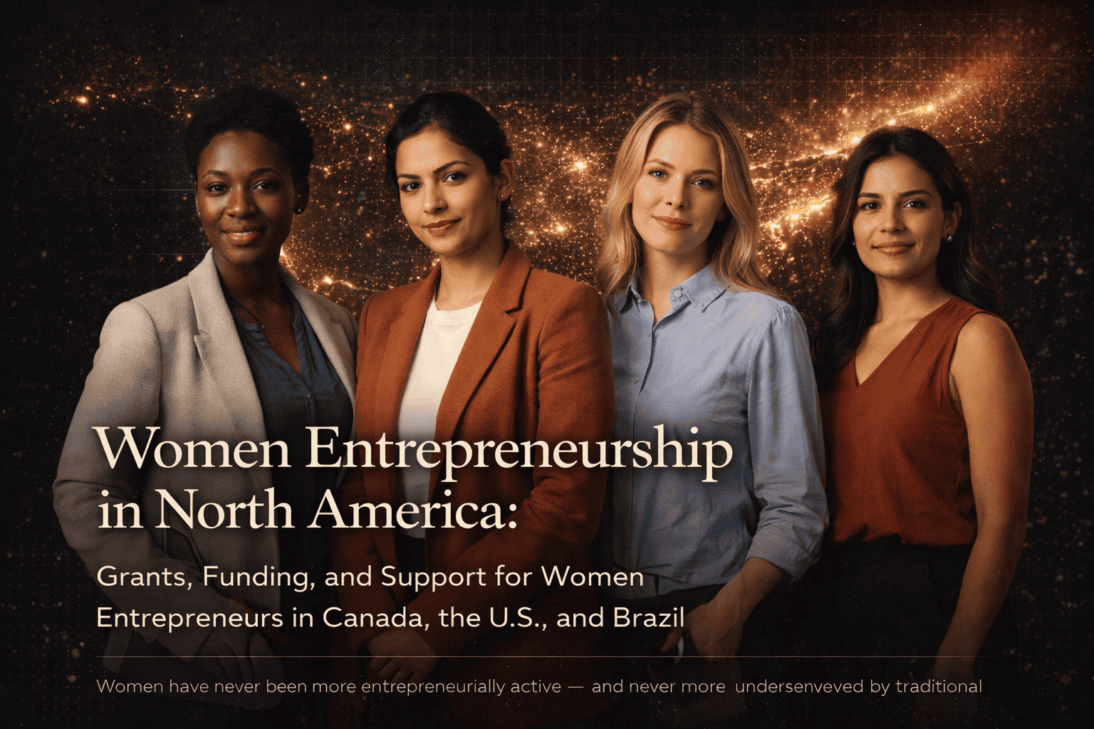 Women entrepreneur reviewing business plan at a modern desk, representing women entrepreneurship grants and funding in North America