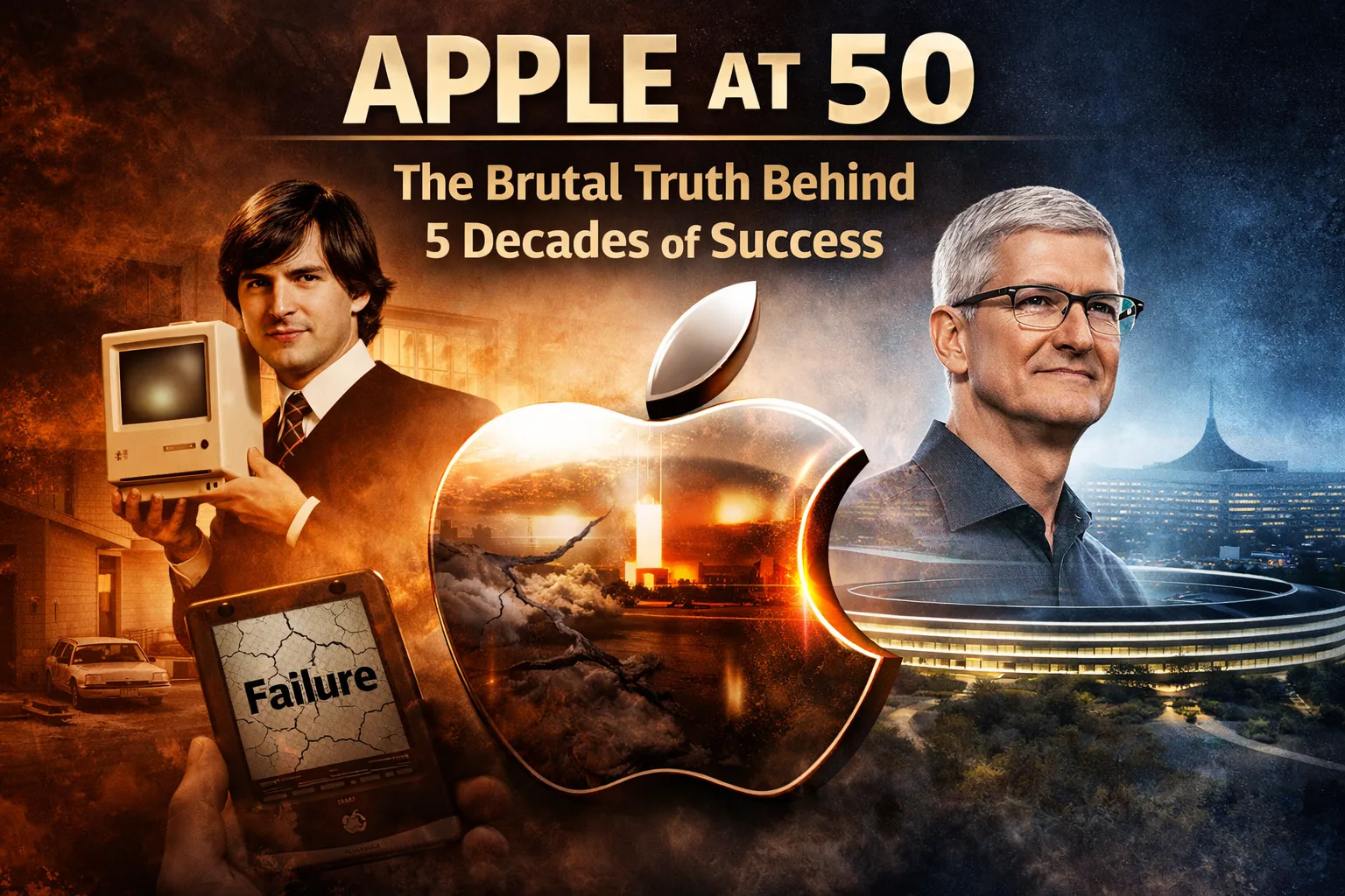 Apple at 50 showing Steve Jobs, Tim Cook and evolution of Apple