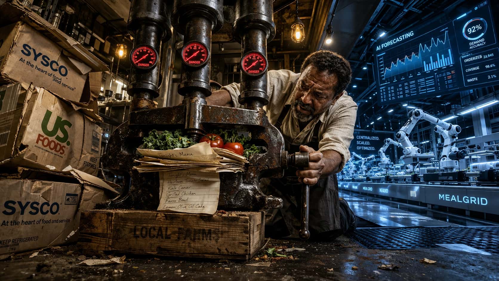 Visual metaphor for independent restaurant closures and supply chain margin compression in the restaurant industry economy.
