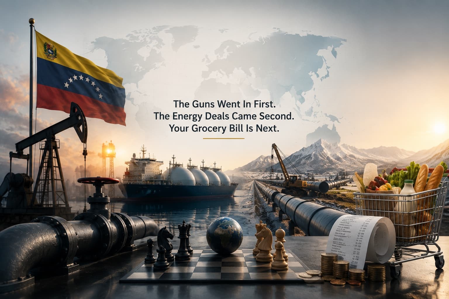 Oil refinery and LNG infrastructure representing Venezuela energy deals and global food inflation