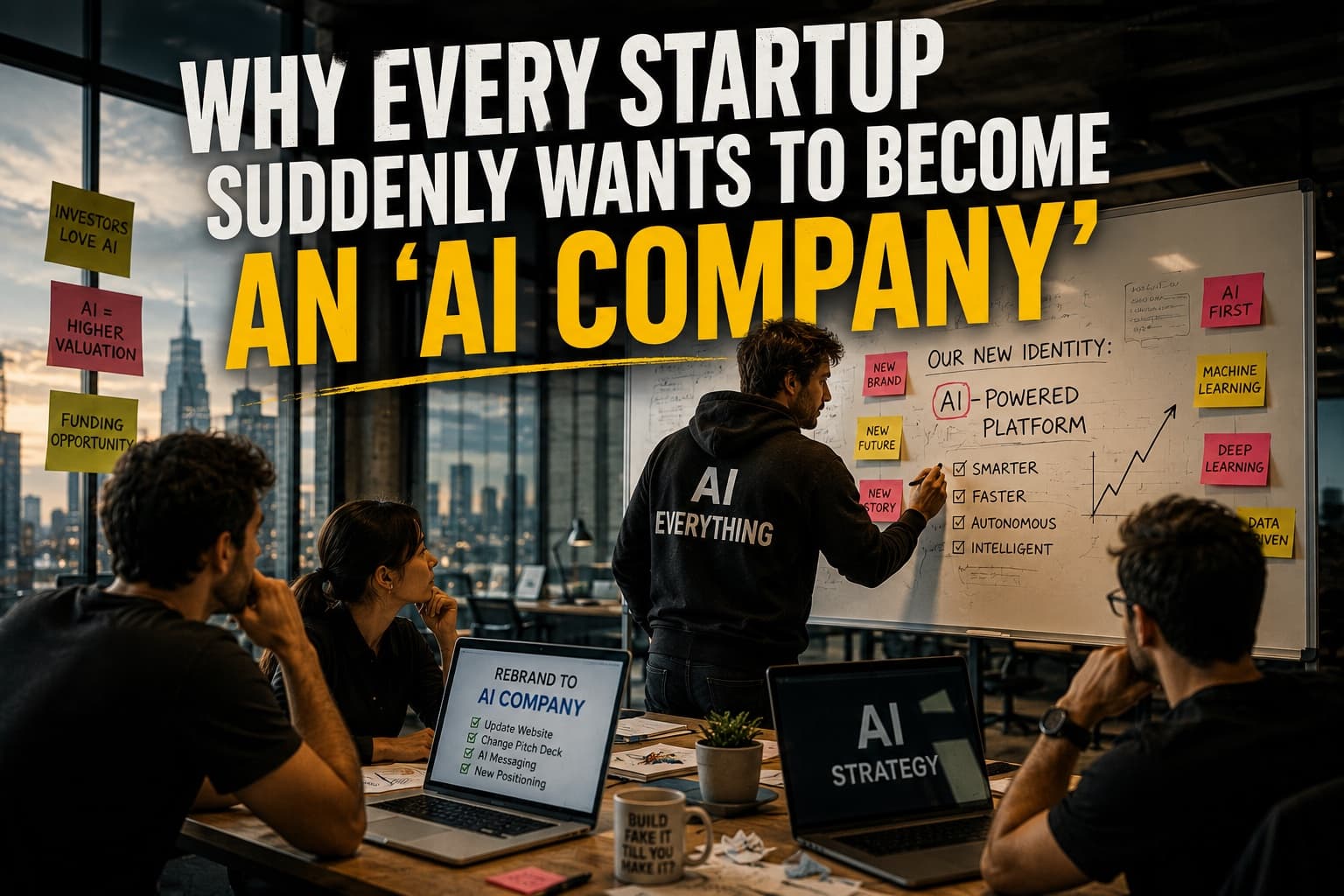 Startup founders and AI branding concept showing modern tech companies racing toward artificial intelligence trends