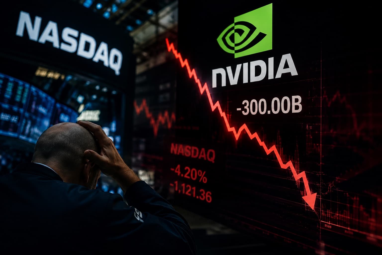 AI-stock-market-fall Nvidia Loses $300 Billion as Nasdaq Sinks and AI Bubble Fears Grow