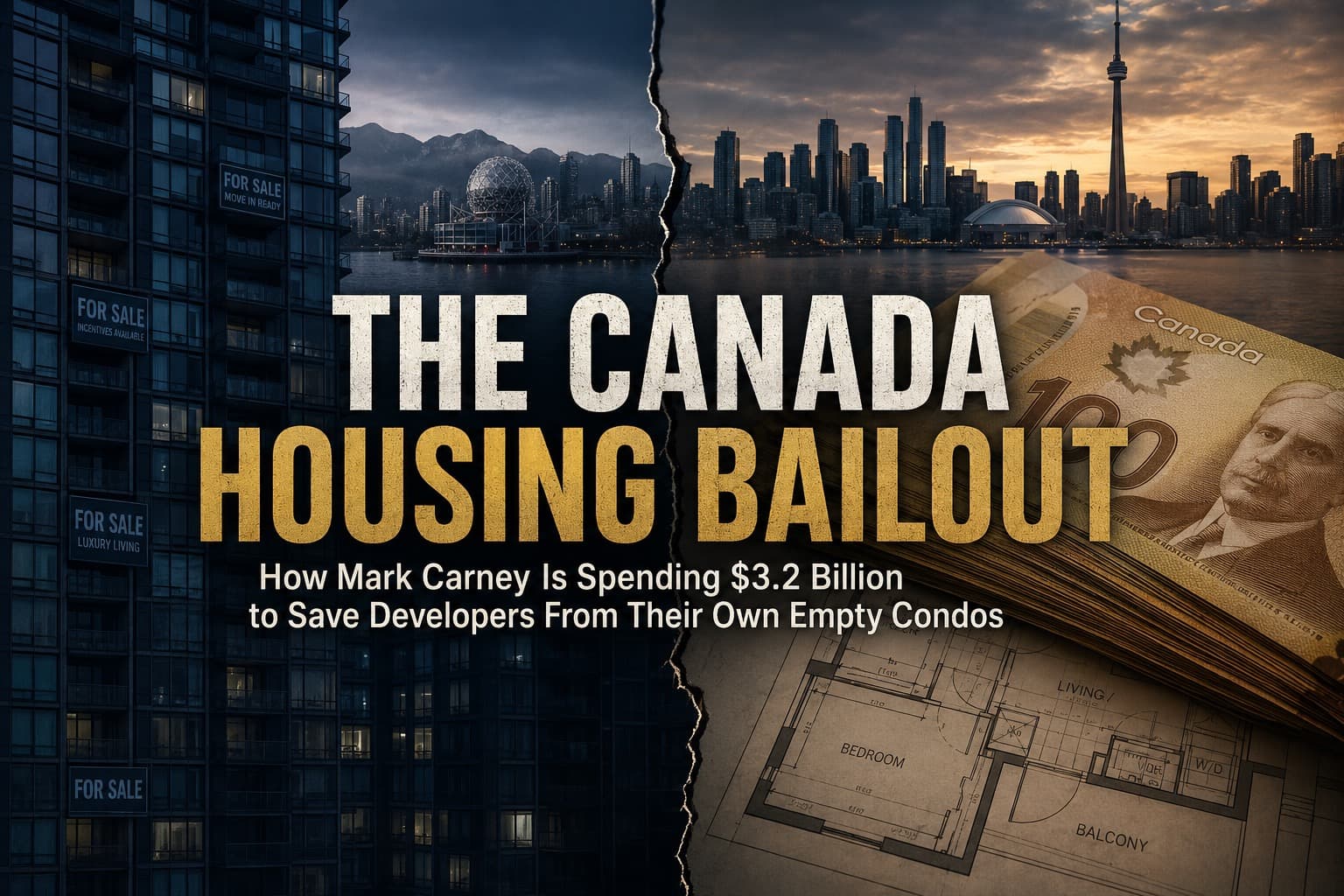 Canada-bailout-Mark-carney Canada housing bailout — empty condo towers and Canadian dollars