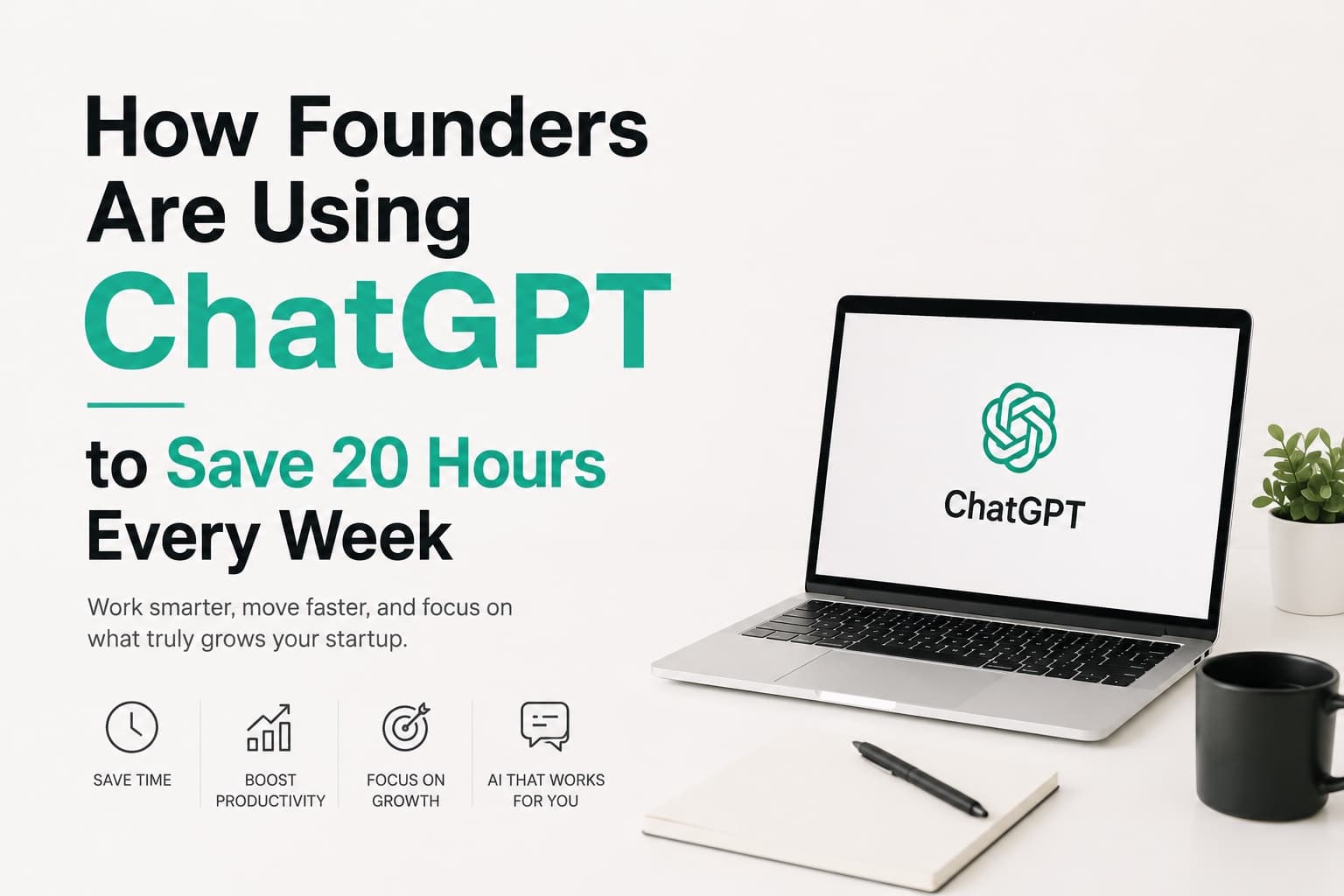Founder using ChatGPT on laptop to improve startup productivity and save time