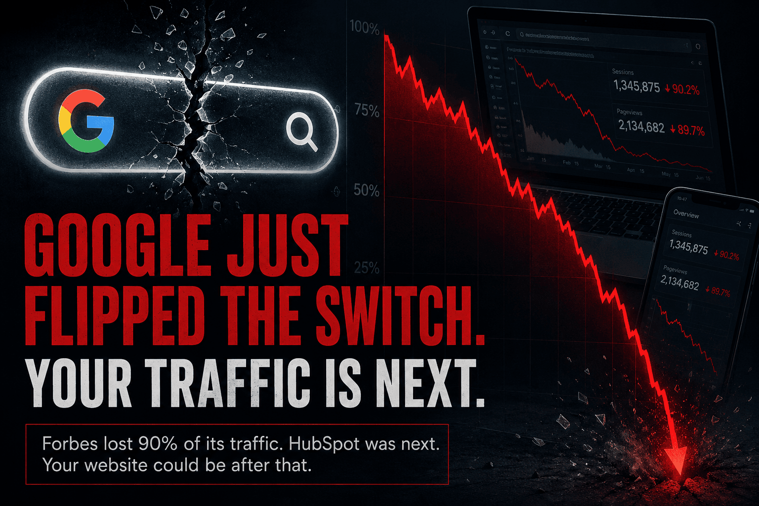 Google June 2026 Update traffic drop chart showing search ranking penalty