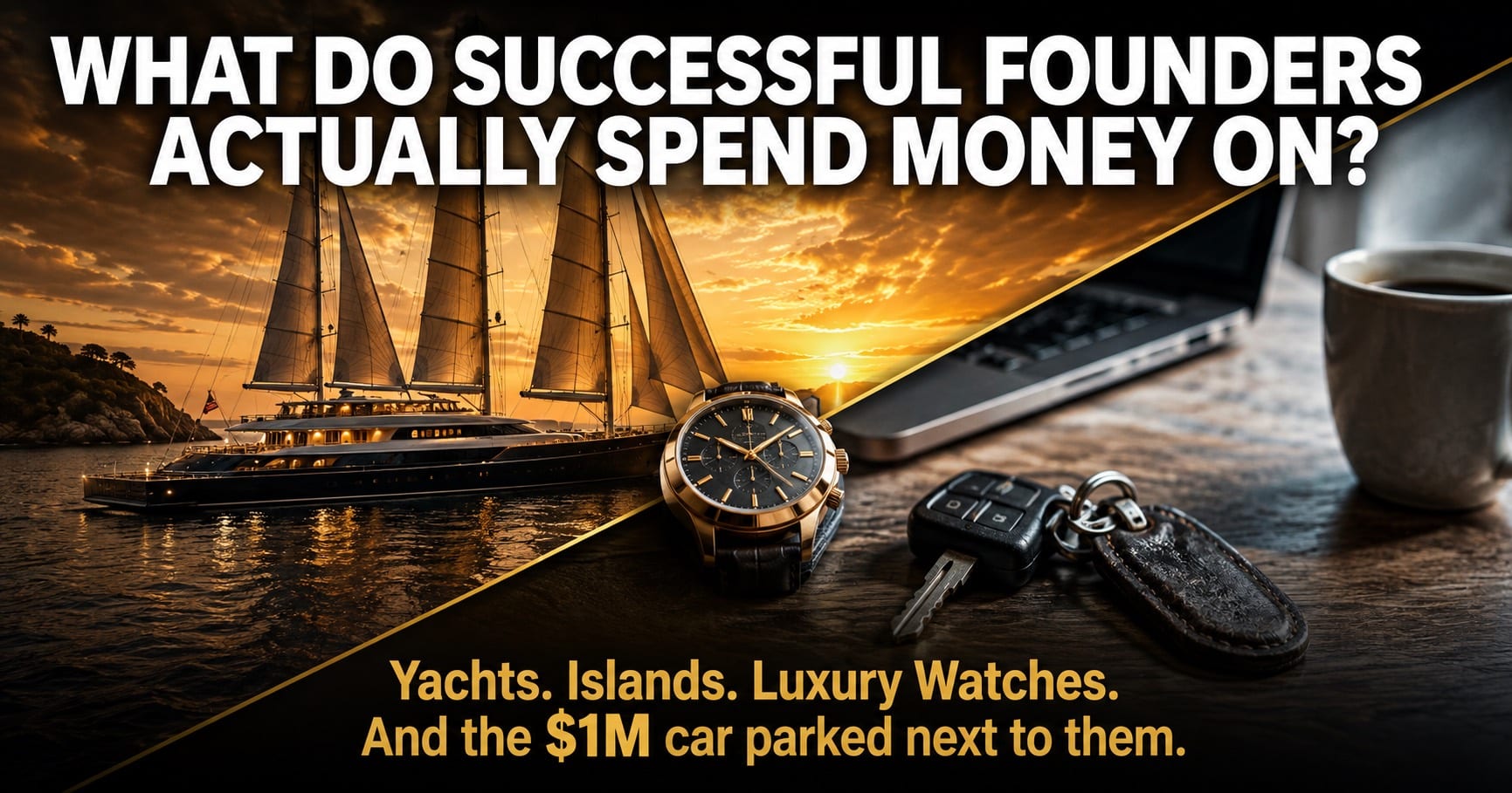 what do successful founders spend money on — yacht, mansion, and watch collage